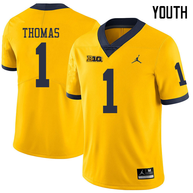 Jordan Brand Youth #1 Ambry Thomas Michigan Wolverines College Football Jerseys Sale-Yellow